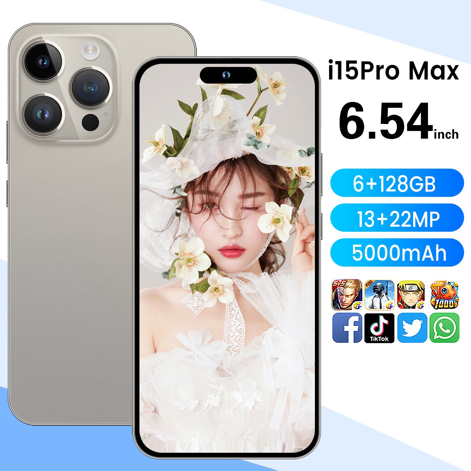 2024 Hot Selling i15 Phone 15 Pro Max 5G Smartphone HD Screen 108MP Rear Camera 6G RAM Support LTE CDMA Multilingual Features